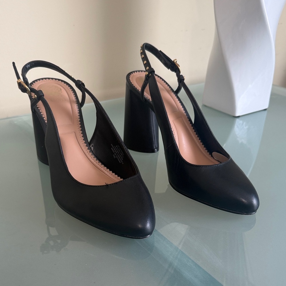 NEW Vince Camuto Shoes Vince Camuto Black Leather Slingback Heels Size 8.5 NWOT - Picture 10 of 15